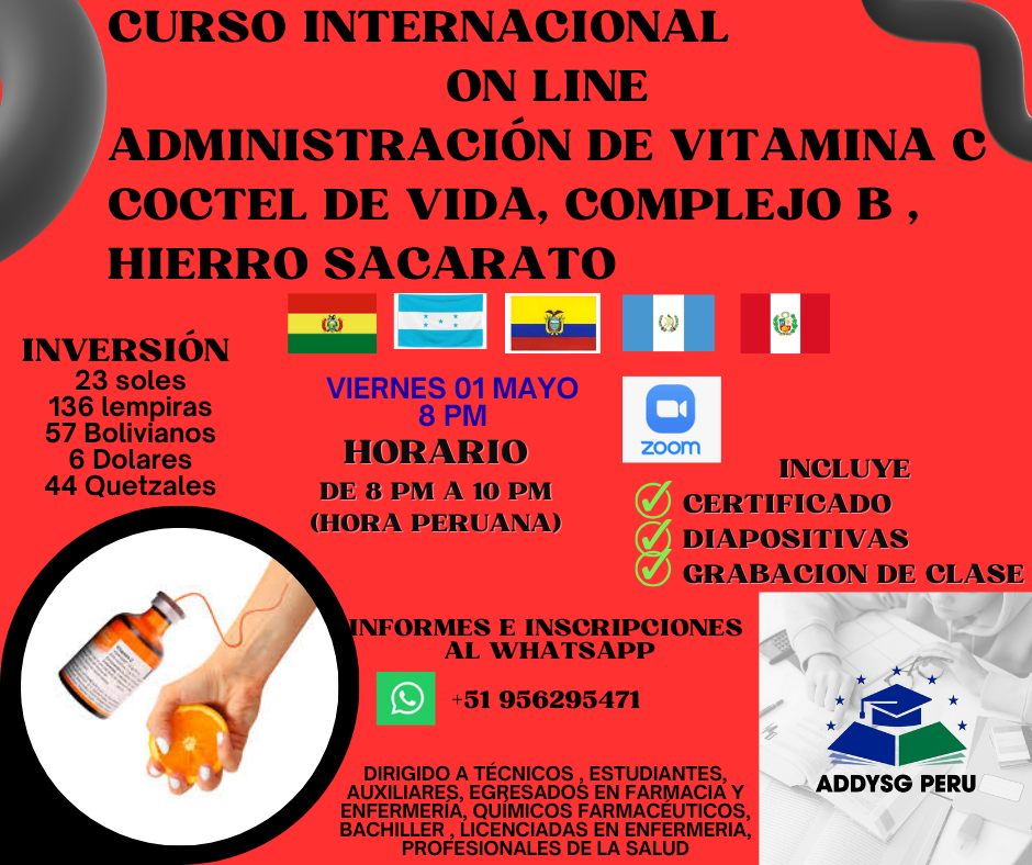 ADMINISTRACION DE VITAMINA C, COCTEL DE VIDA, COMPLEJO B Y HIERRO SACARATO